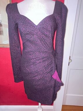 Womens Black Mini cocktail Dress with Pink/purplish  Print NWT size 6